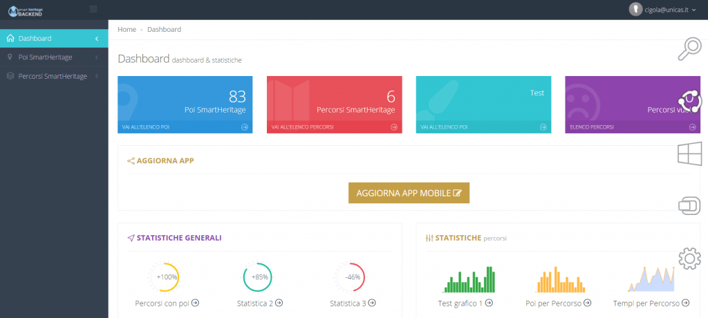 schermata del back end di smartheritage web app